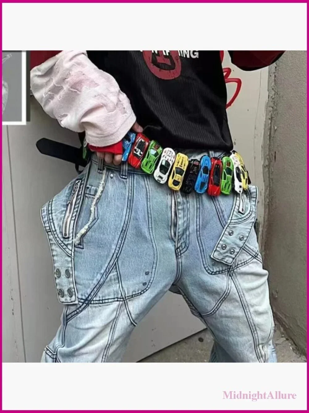 Y2K Toy Car Belt - Cute Vintage 2000s Faux Leather Adjustable Gothic Grunge